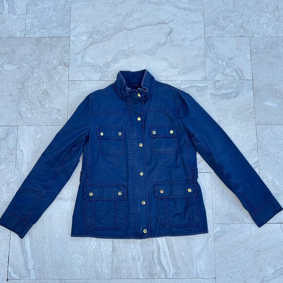 J.Crew Waxed Cotton Downtown Field Jacket / Navy Blue / Womens Large - Picture 2 of 13